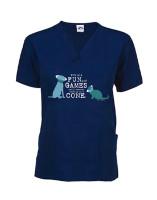 Scrub Top: Fun and Games (cat and dog -navy)